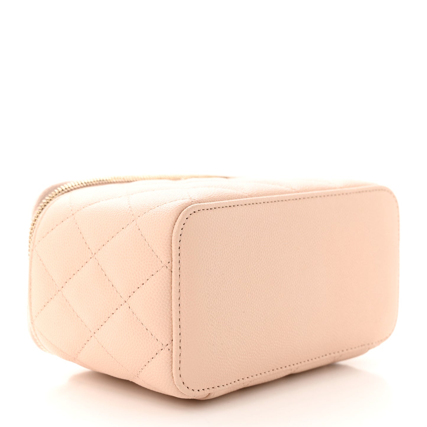 Caviar Quilted Small Vanity Case With Chain Light Pink