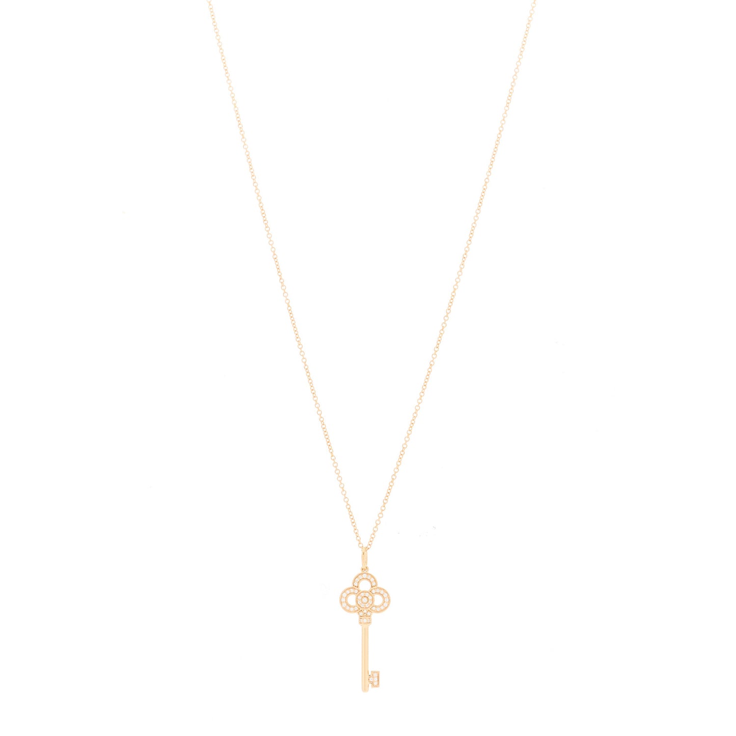 18K Rose Gold Diamond Mini Crown Key Pendant Necklace
