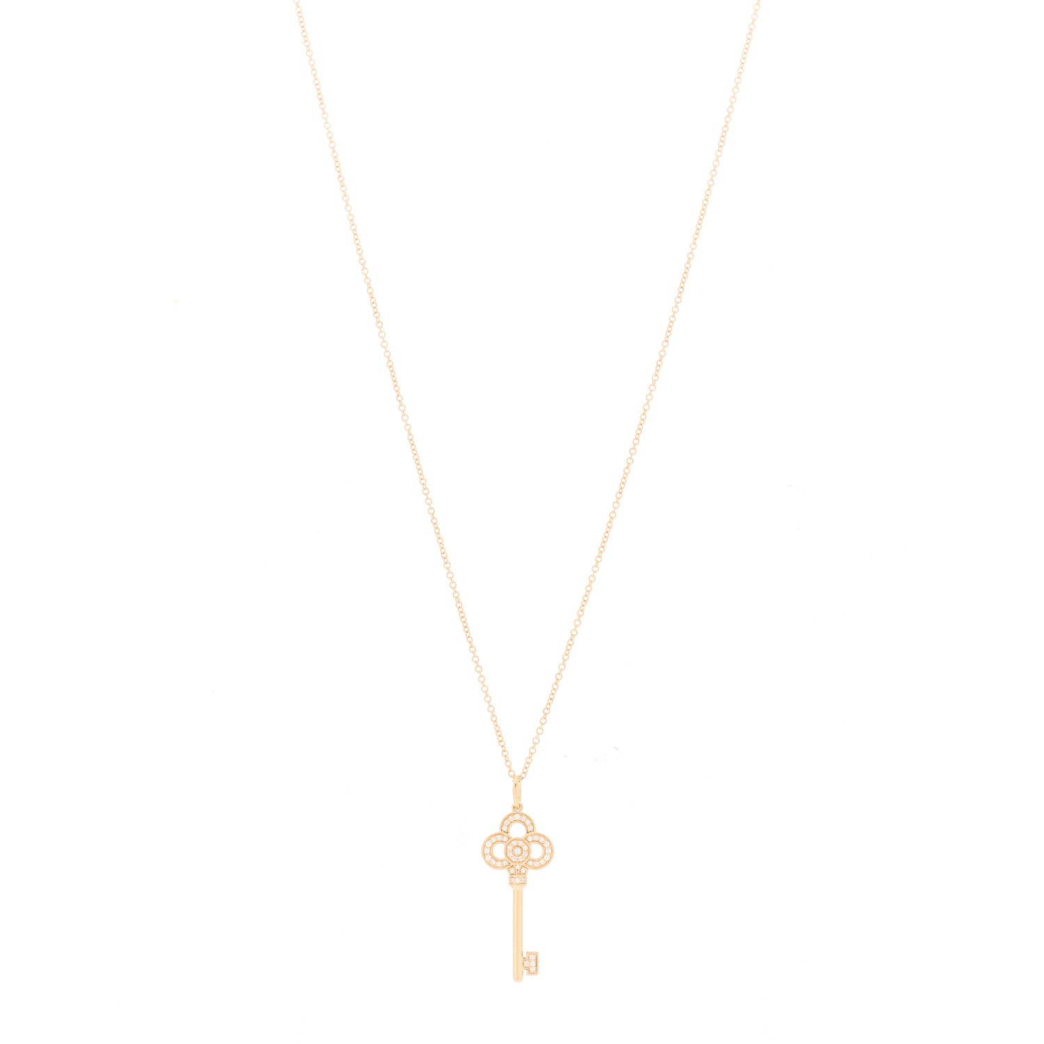 Tiffany 18K Rose Gold Diamond Mini Crown Key Pendant Necklace 1 of 4