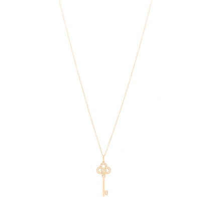 Tiffany 18K Rose Gold Diamond Mini Crown Key Pendant Necklace 1 of 4