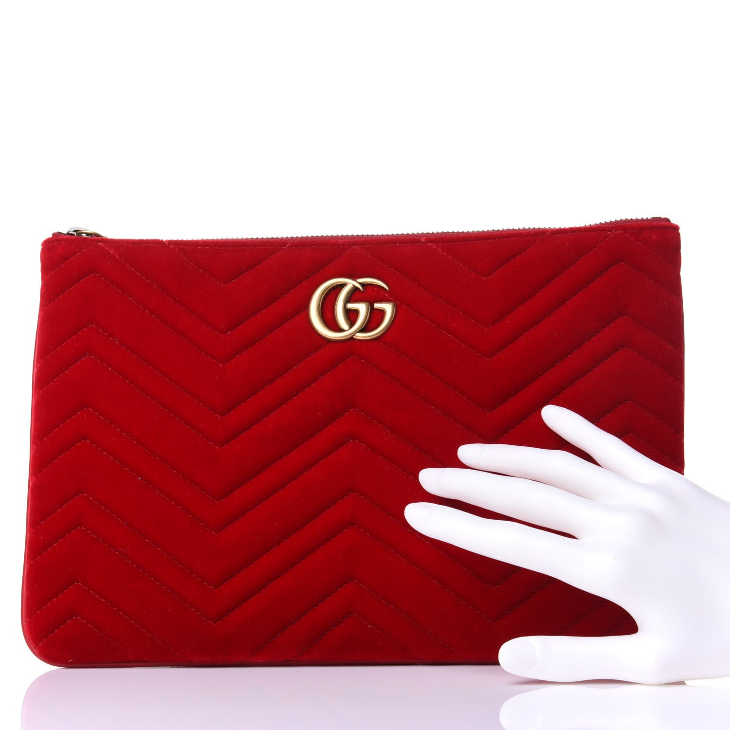 Gucci Velvet Matelasse GG Marmont Zip Pouch Hibiscus Red 2 of 8
