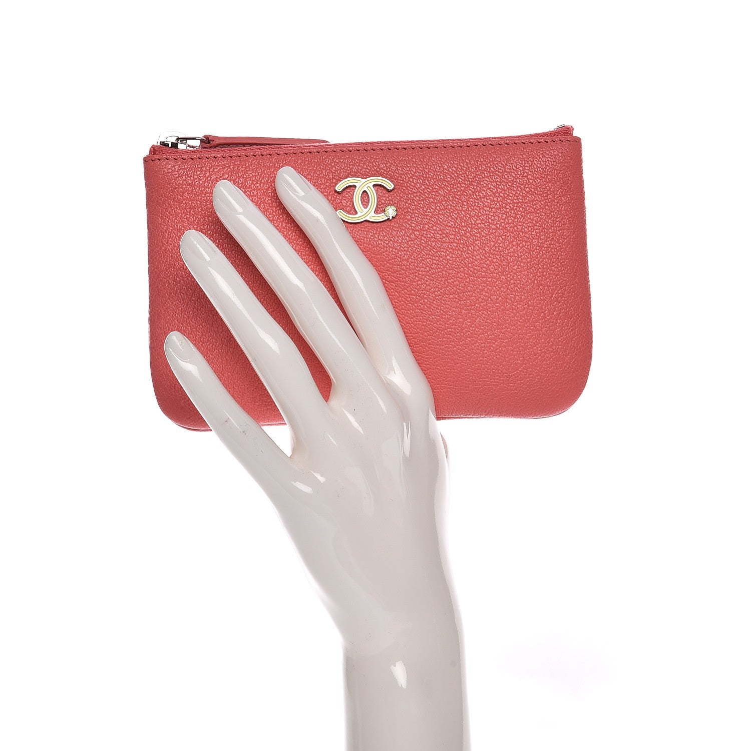 Chanel Goatskin Small CC Clover Cosmetic Case Corail 2 of 8
