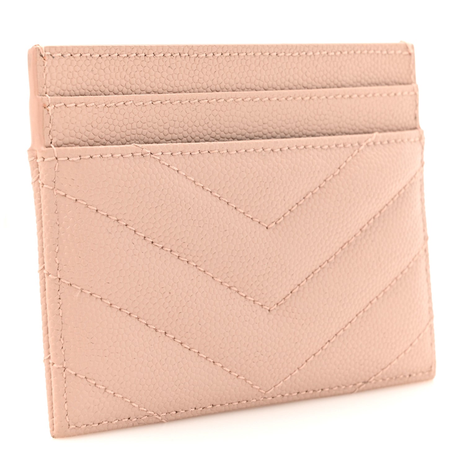 Saint Laurent Grain De Poudre Matelasse Chevron Monogram Credit Card Case Pale Pink 3 of 10