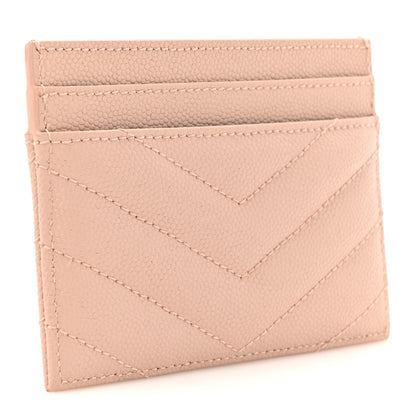 Saint Laurent Grain De Poudre Matelasse Chevron Monogram Credit Card Case Pale Pink 3 of 10