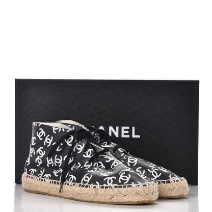 Chanel Lambskin Printed CC Lace Up Espadrilles 38 Black White 10 of 10