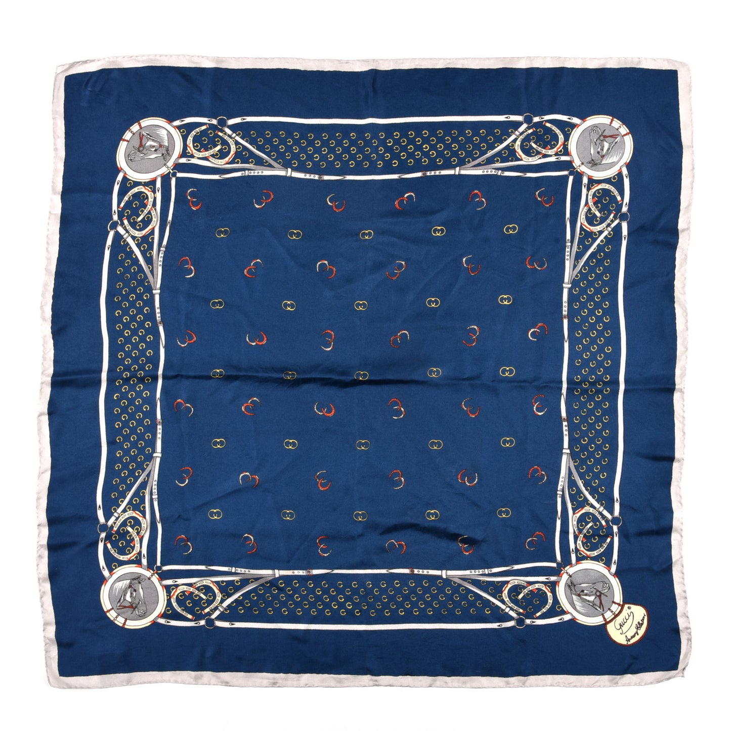 Silk GG Horseshoe Print Scarf Blue