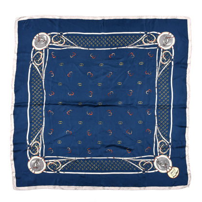 Gucci Silk GG Horseshoe Print Scarf Blue 1 of 4