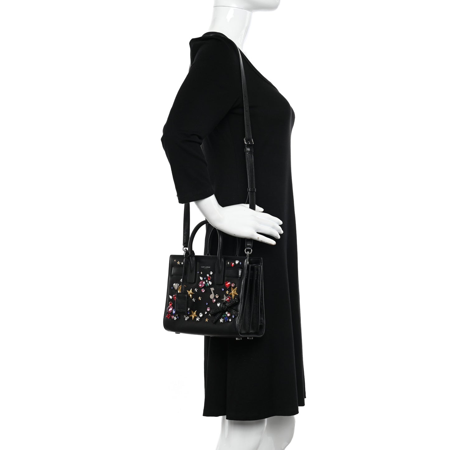 Calfskin Crystal Embellished Nano Sac de Jour Black