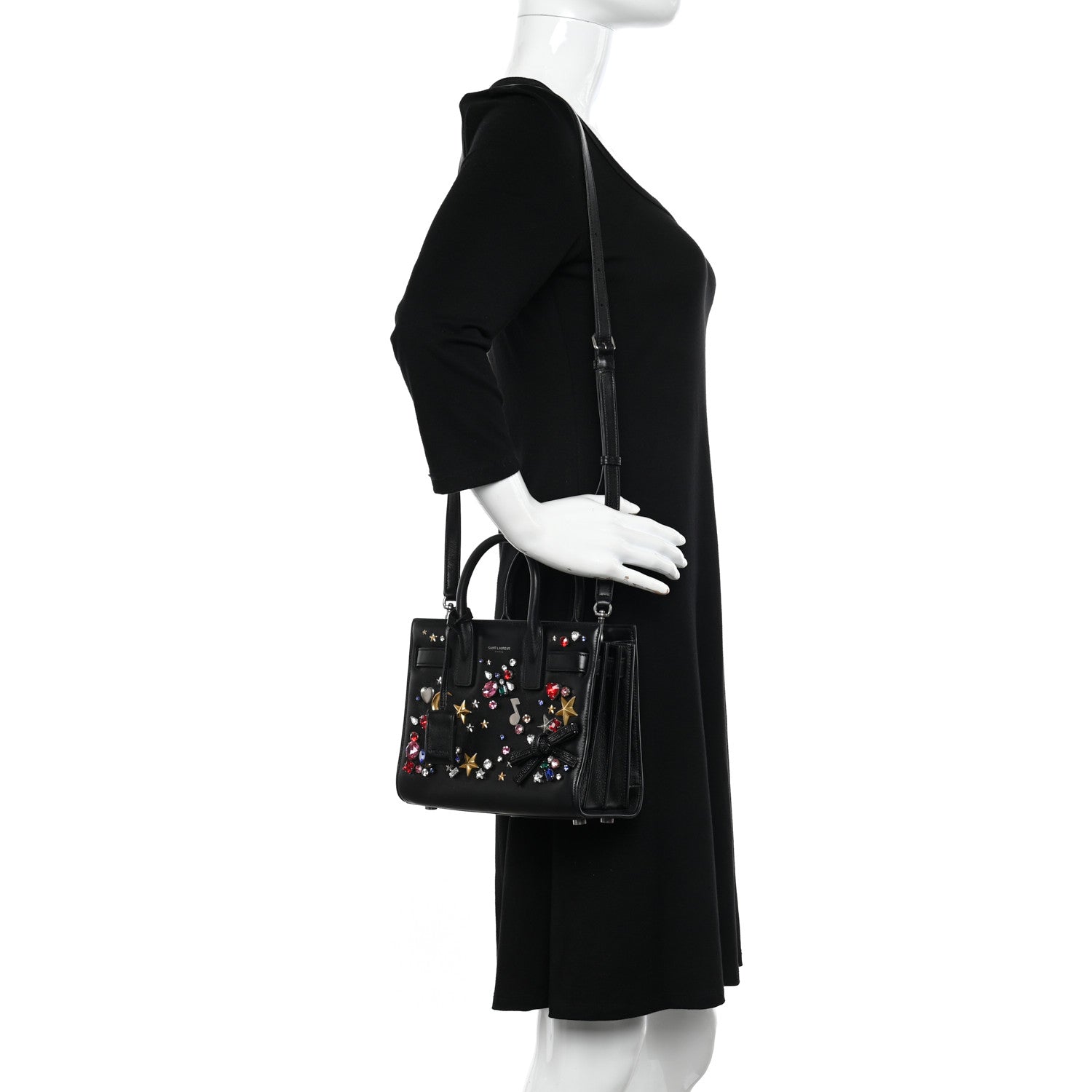 Saint Laurent Calfskin Crystal Embellished Nano Sac de Jour Black 2 of 10