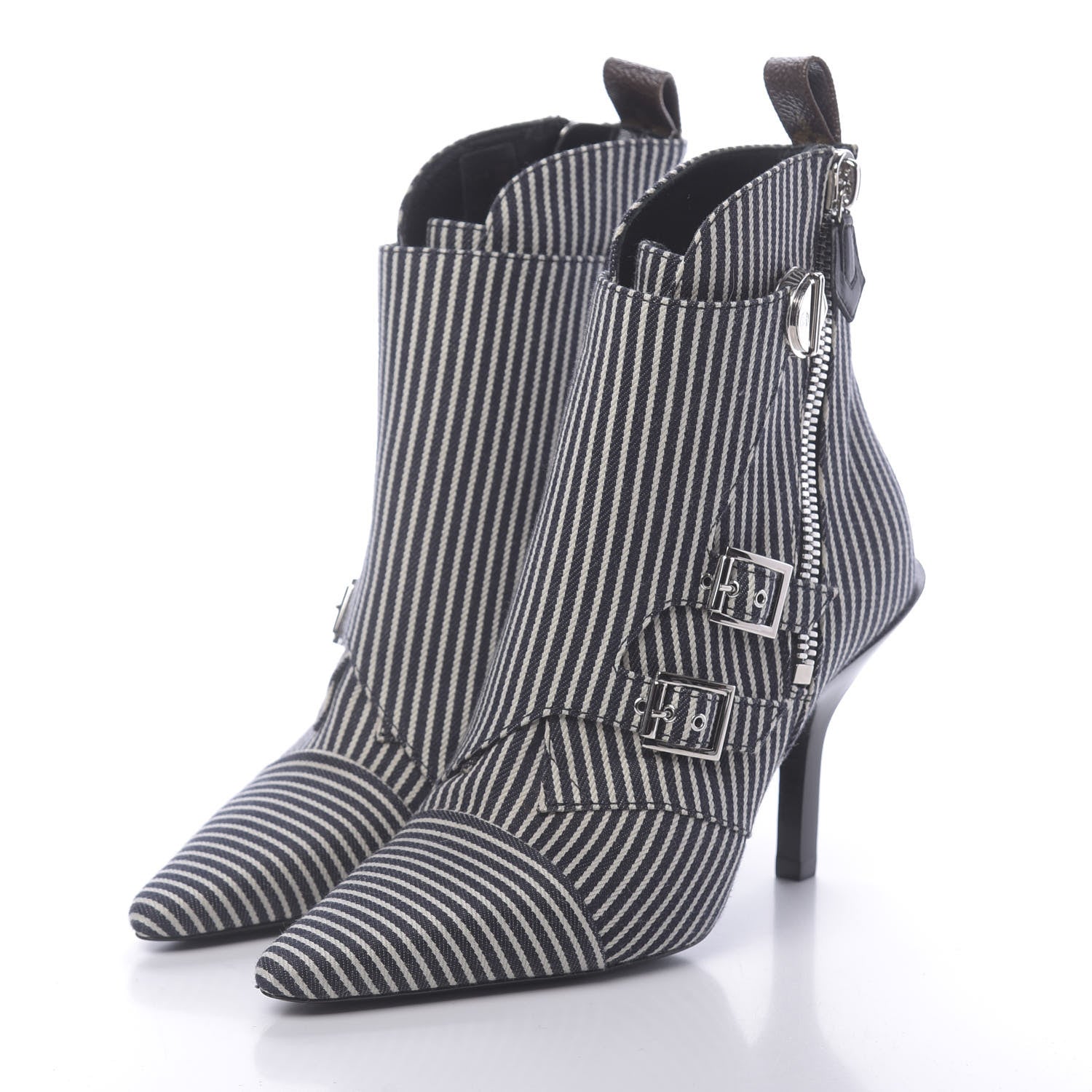 Louis Vuitton Canvas Striped Janet Ankle Boots 35 Black 3 of 8