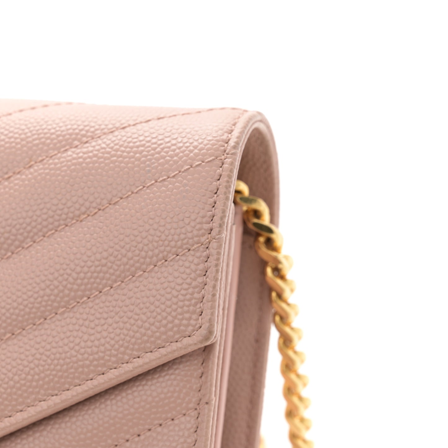Grain De Poudre Matelasse Chevron Monogram Chain Wallet Pale Blush