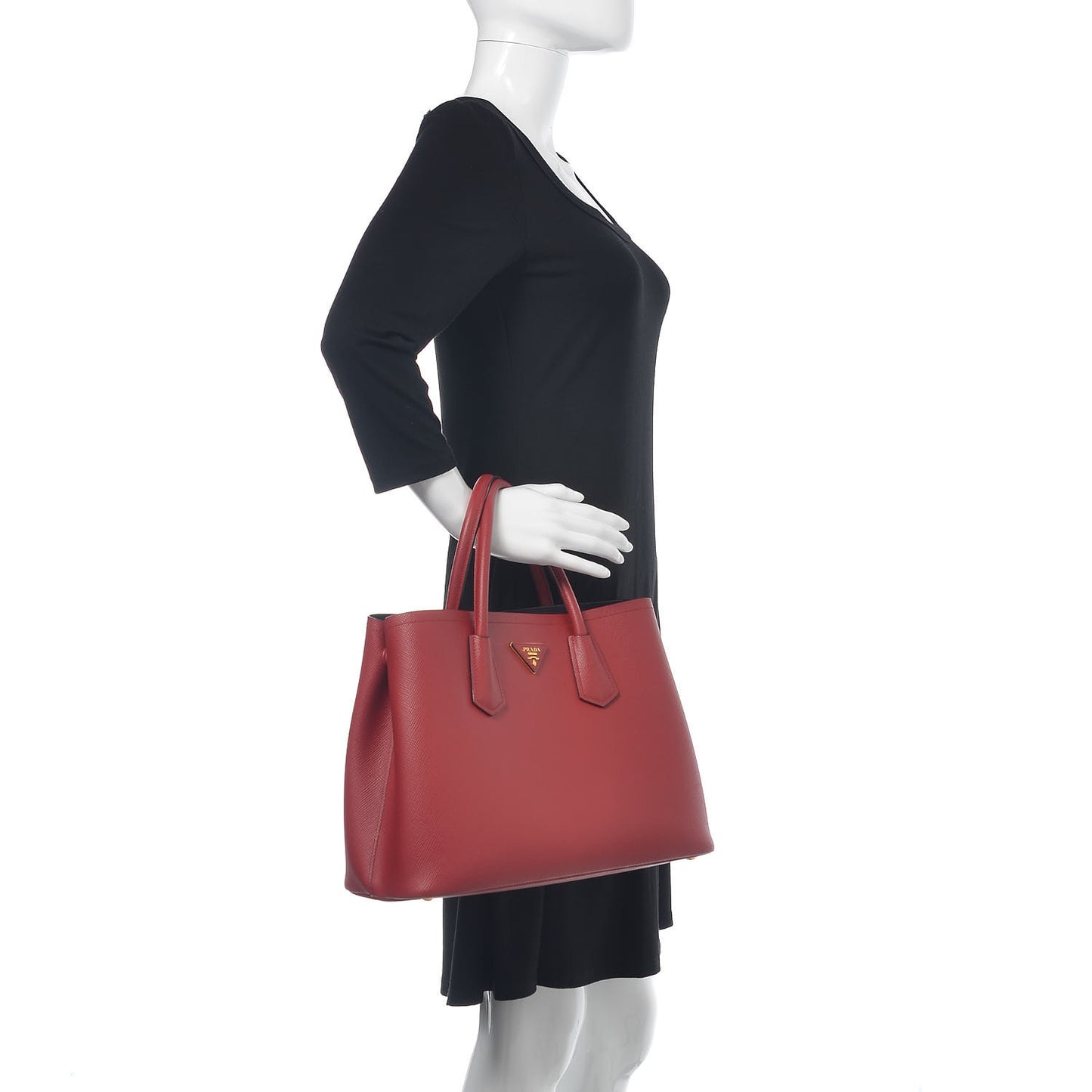Saffiano Cuir Medium Double Bag Rosso