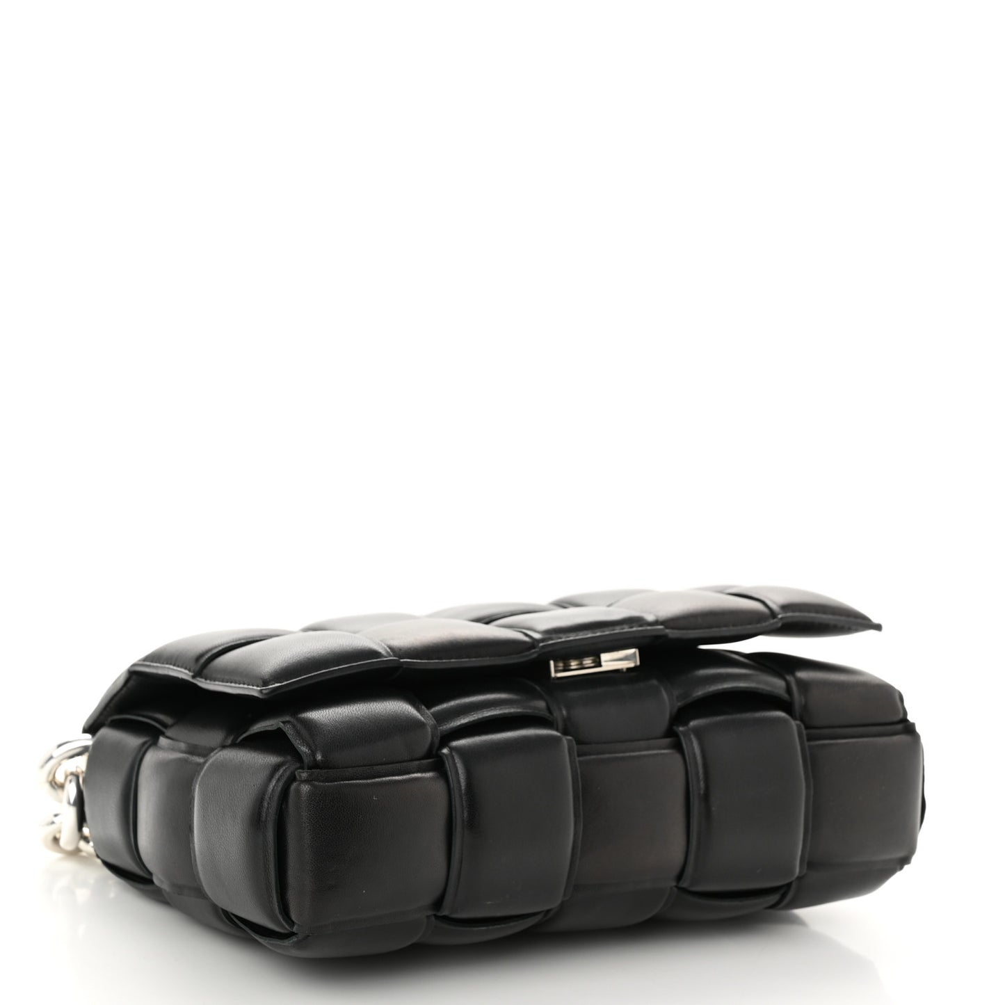 Lambskin Maxi Intreccio Padded Chain Cassette Crossbody Bag Black