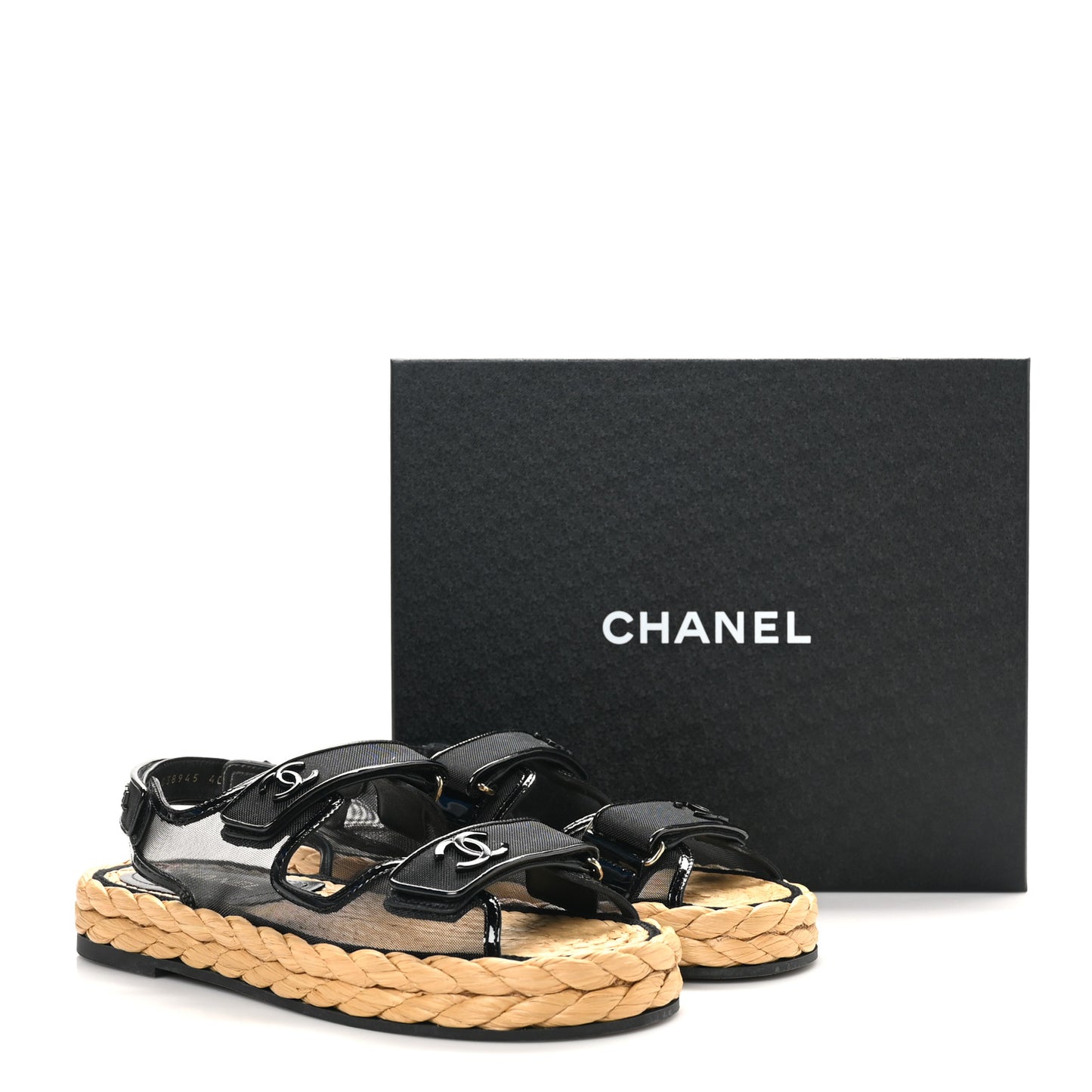 Mesh Patent Calfskin Velcro Dad Sandals 40 Black
