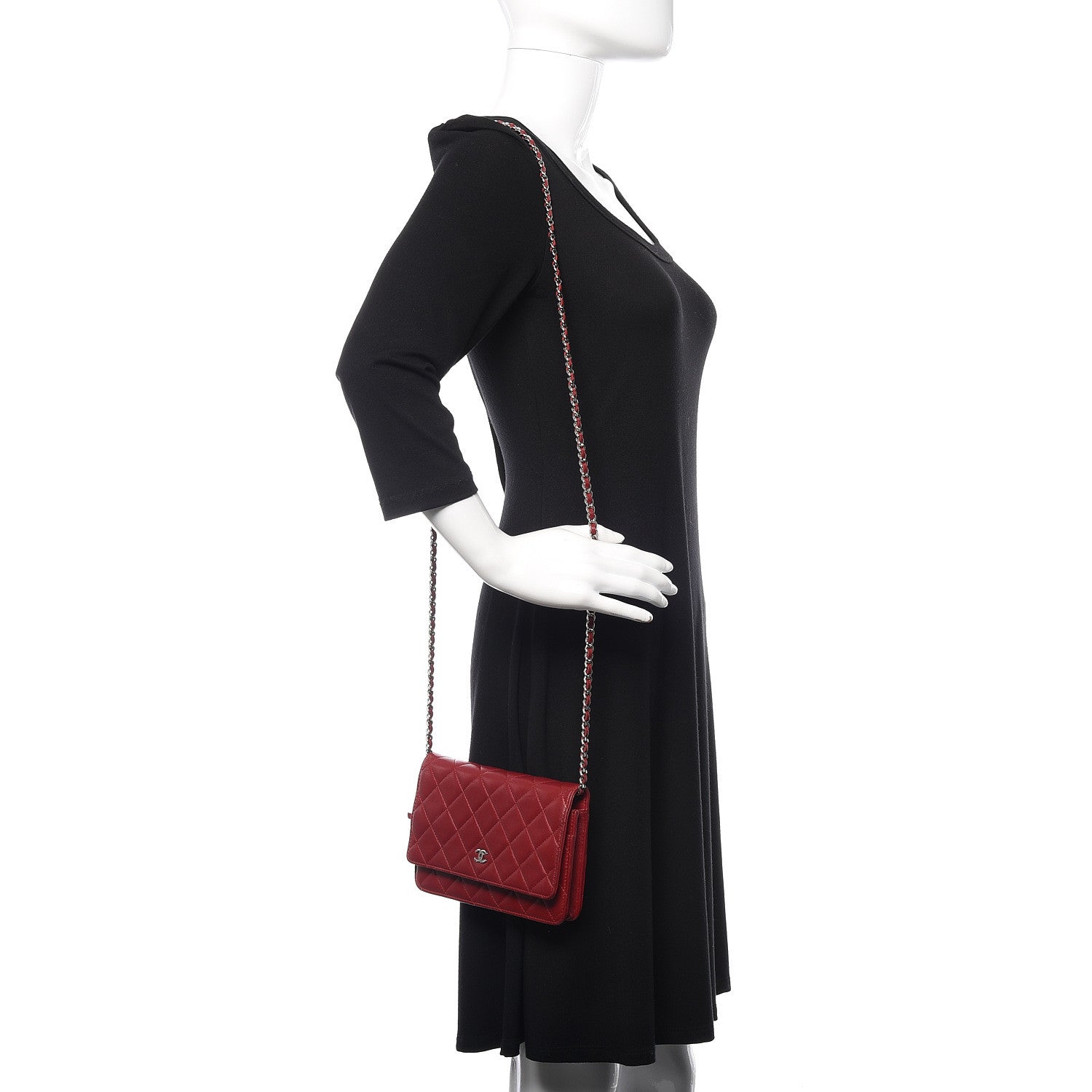 Chanel Lambskin Quilted Wallet On Chain WOC Red 2 of 12