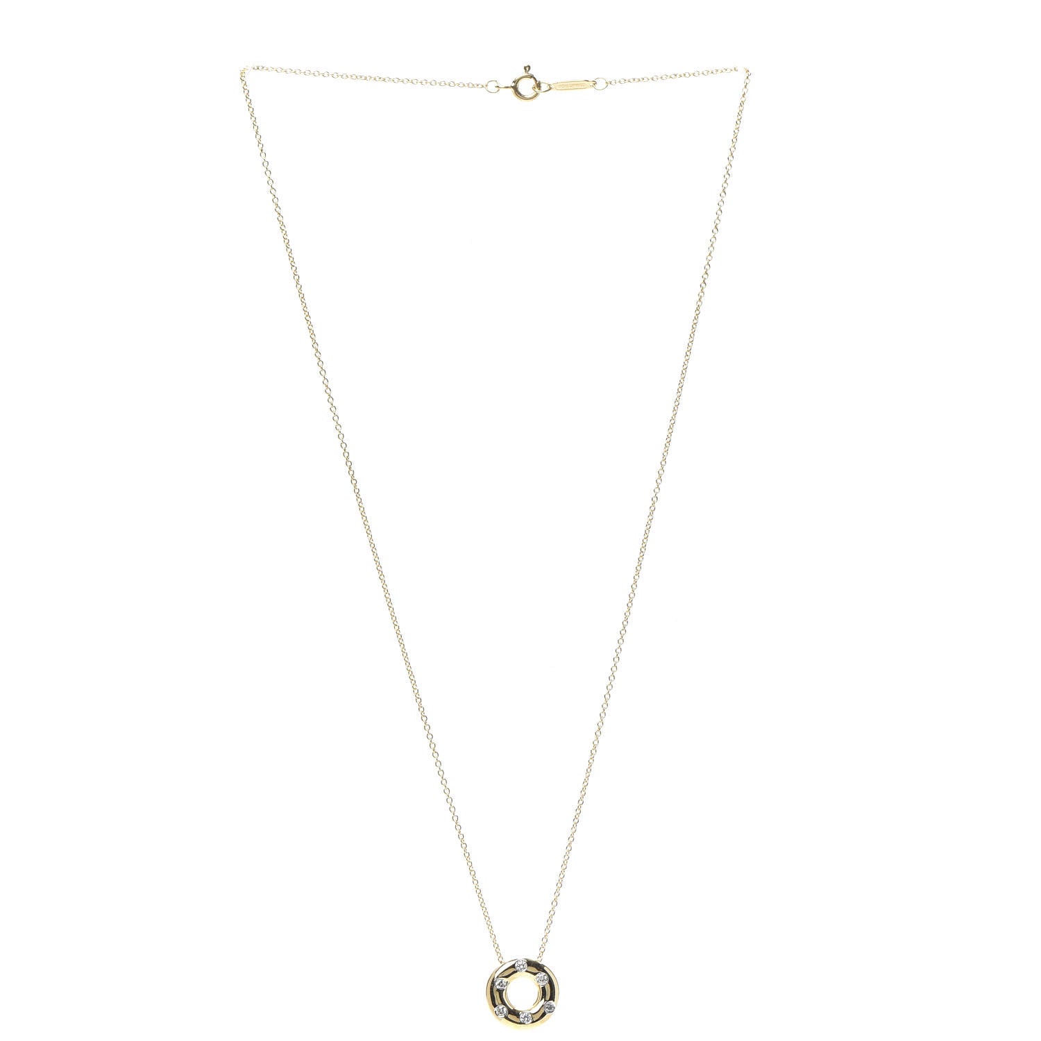 Tiffany 18K Yellow Gold Platinum Diamond .15ct Etoile Circle Pendant Necklace 3 of 6