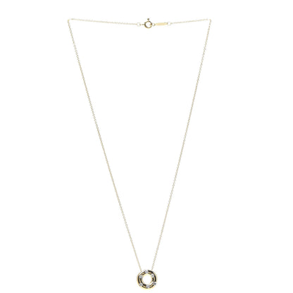 Tiffany 18K Yellow Gold Platinum Diamond .15ct Etoile Circle Pendant Necklace 3 of 6