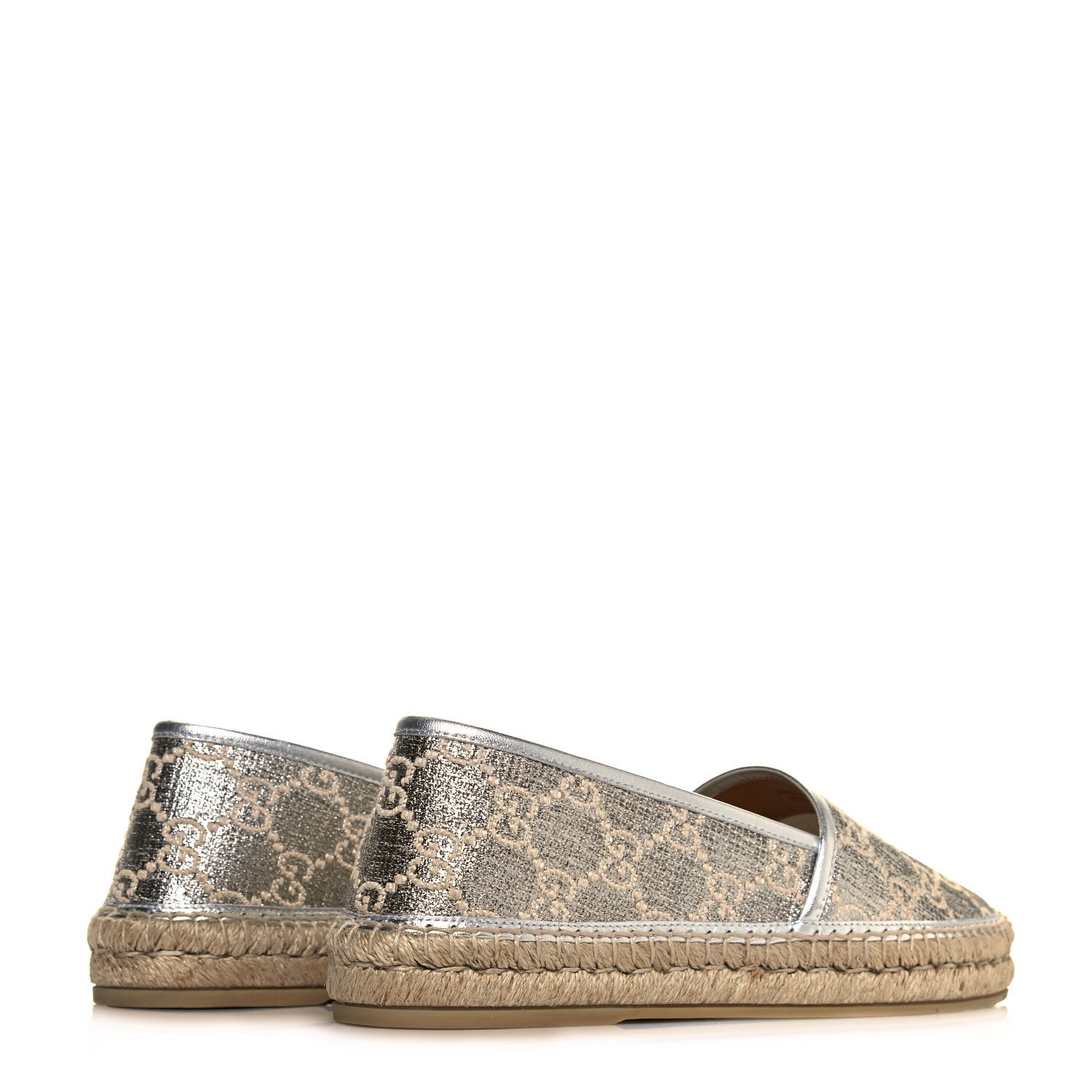 Gucci Lame Nappa GG Monogram Espadrilles 40 Silver Beige 4 of 9