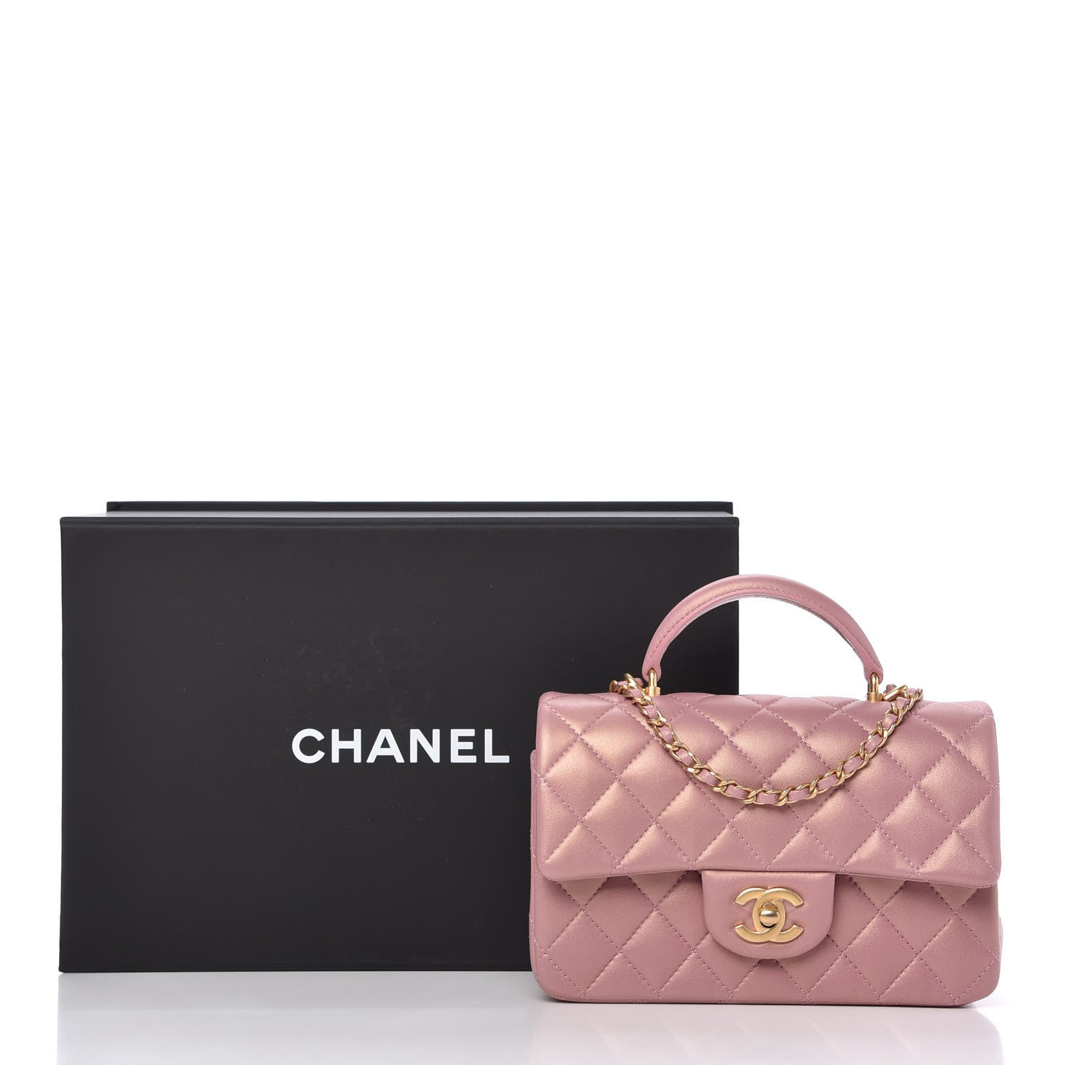 Chanel Iridescent Lambskin Quilted Mini Top Handle Rectangular Flap Pink 11 of 11