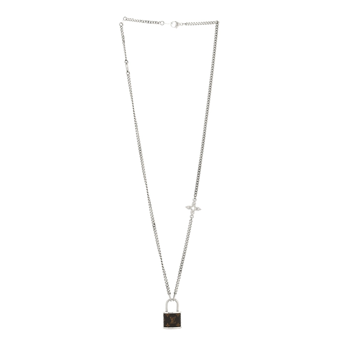 Monogram Lock Pendant Necklace Silver