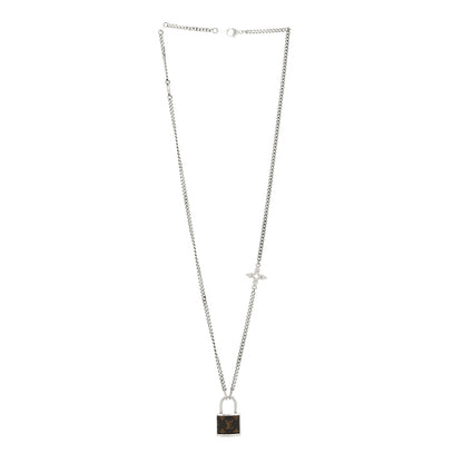 Louis Vuitton Monogram Lock Pendant Necklace Silver 3 of 7