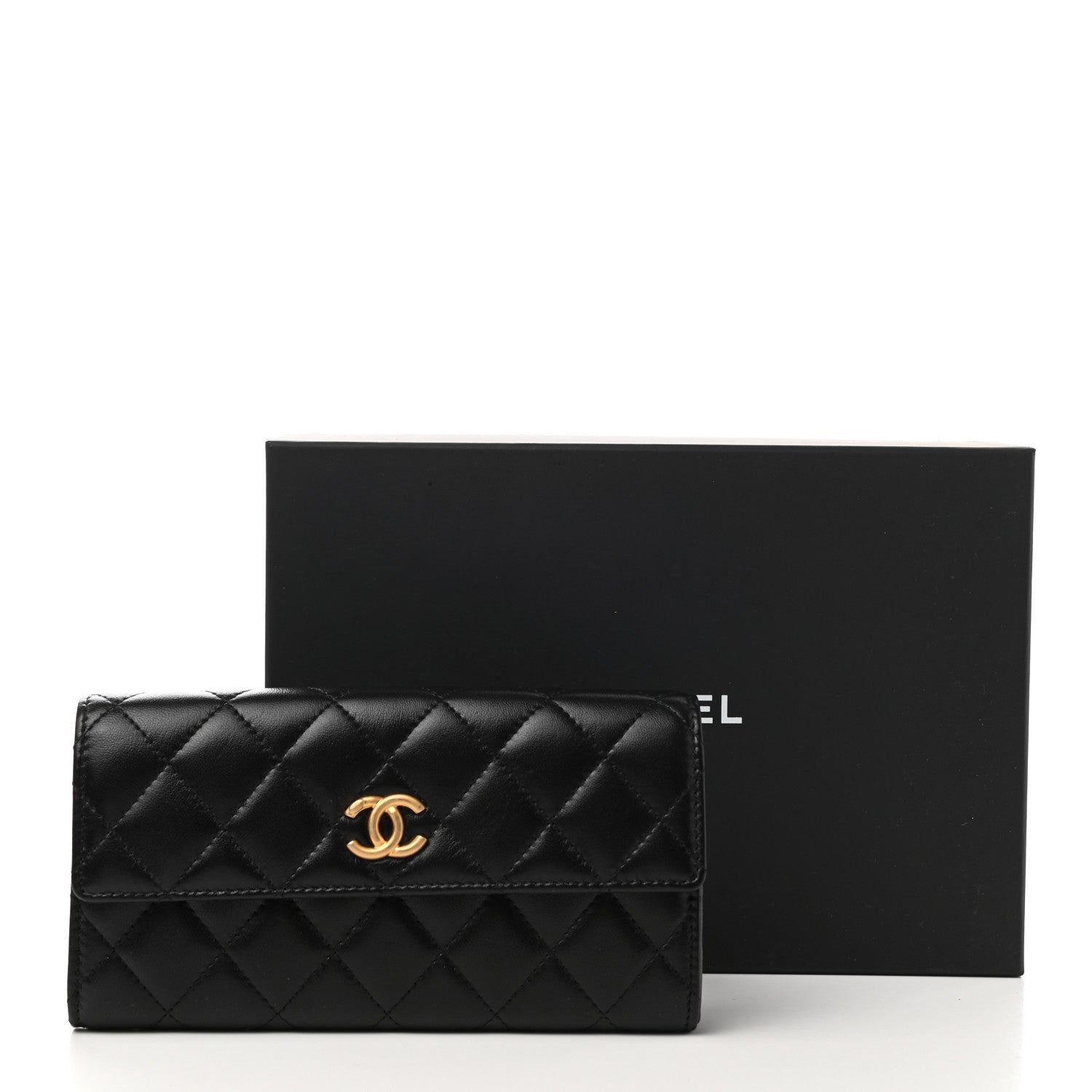 Chanel Lambskin Quilted Long Flap Wallet Black 9 of 9