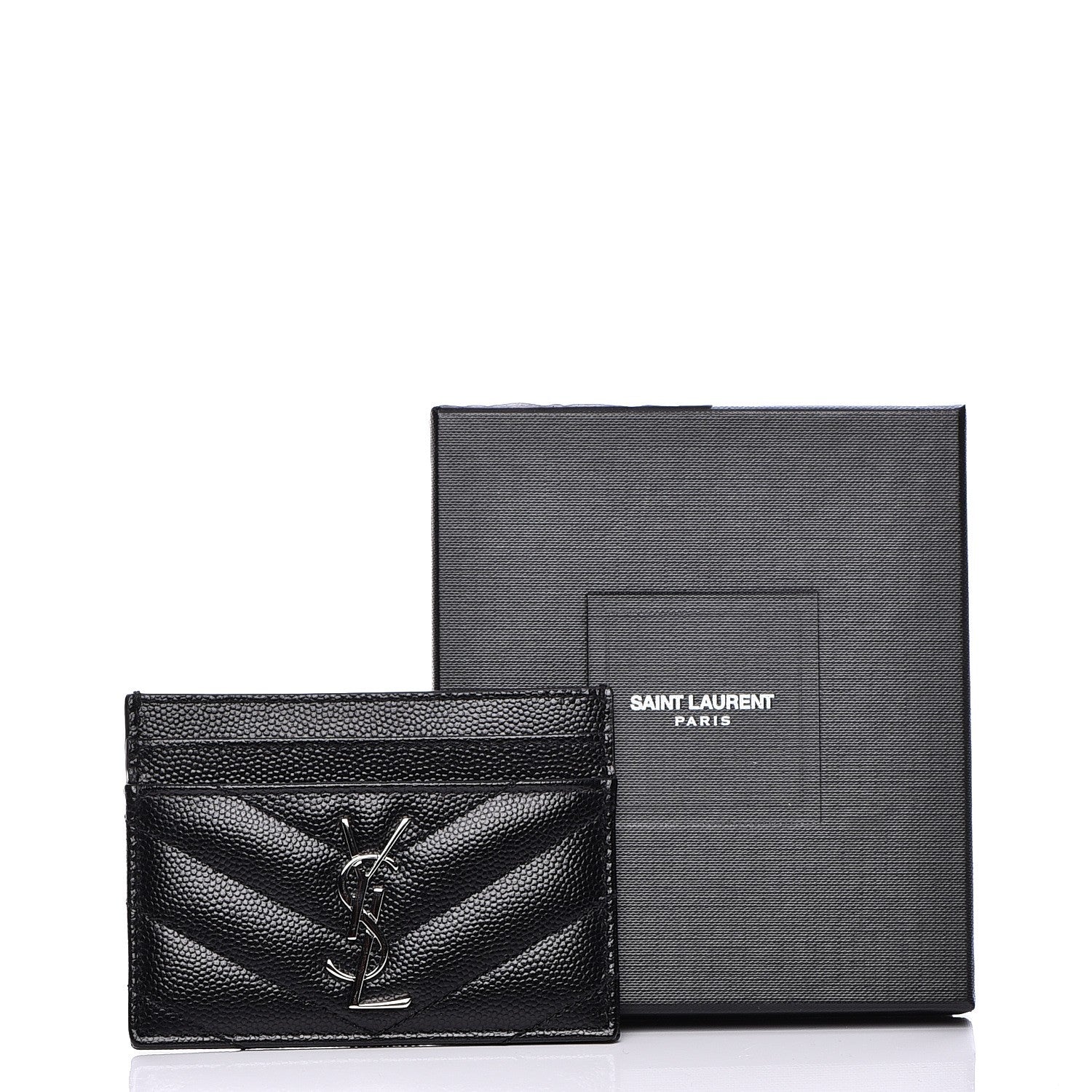 Saint Laurent Grain De Poudre Matelasse Chevron Monogram Credit Card Case Black 8 of 8