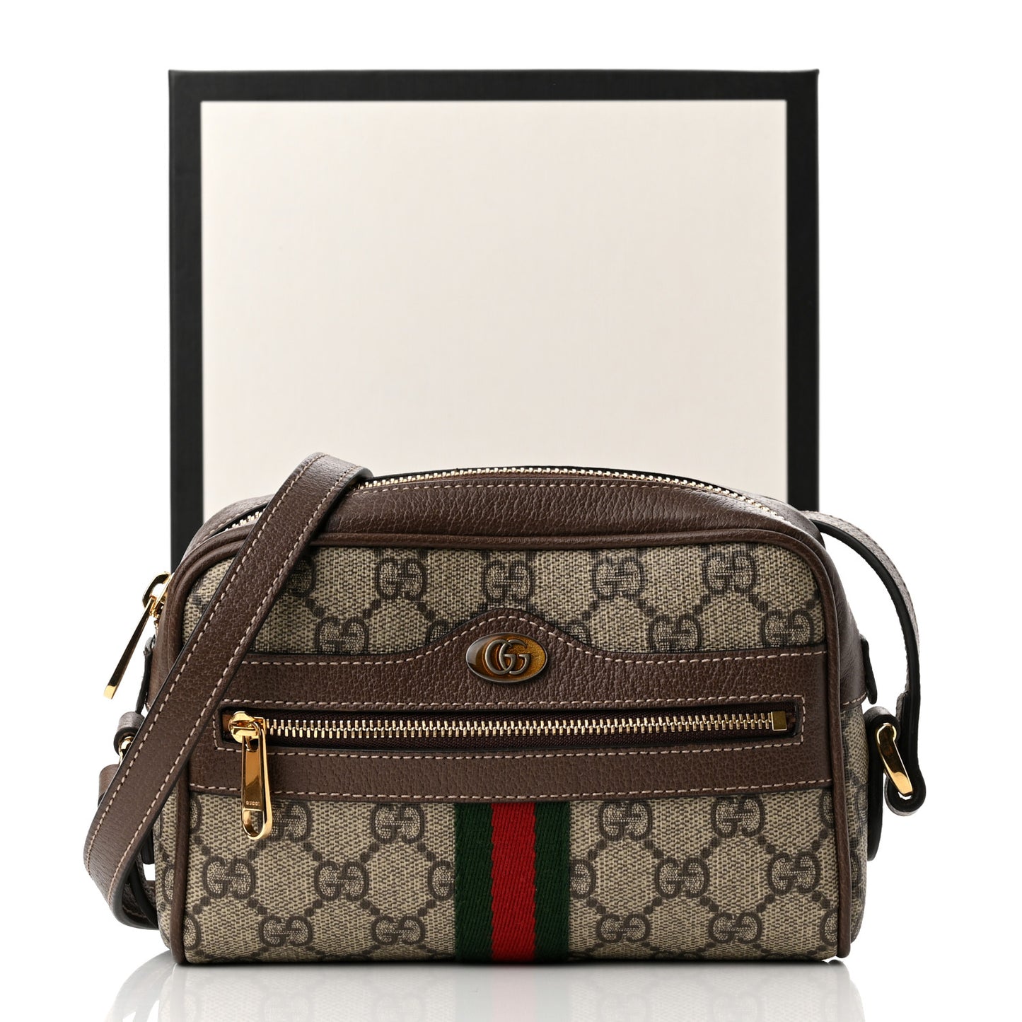 GG Supreme Monogram Web Mini Ophidia Shoulder Bag Brown