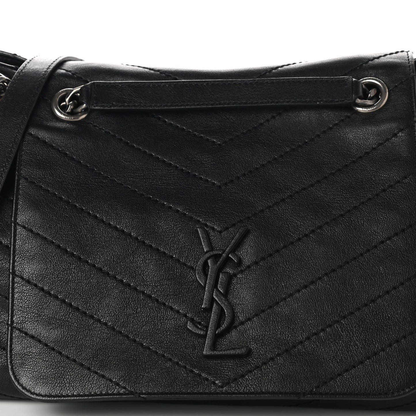Pebbled Lambskin Chevron Monogram Large Nolita Black