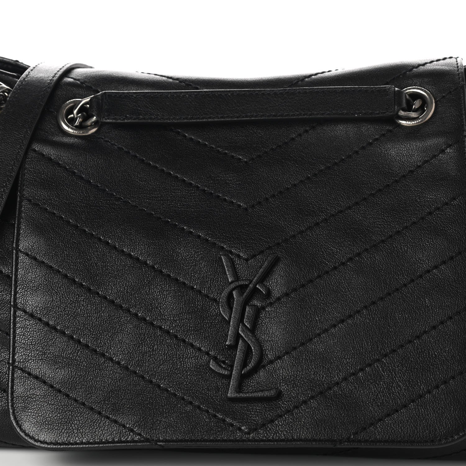 Saint Laurent Pebbled Lambskin Chevron Monogram Large Nolita Black 7 of 11