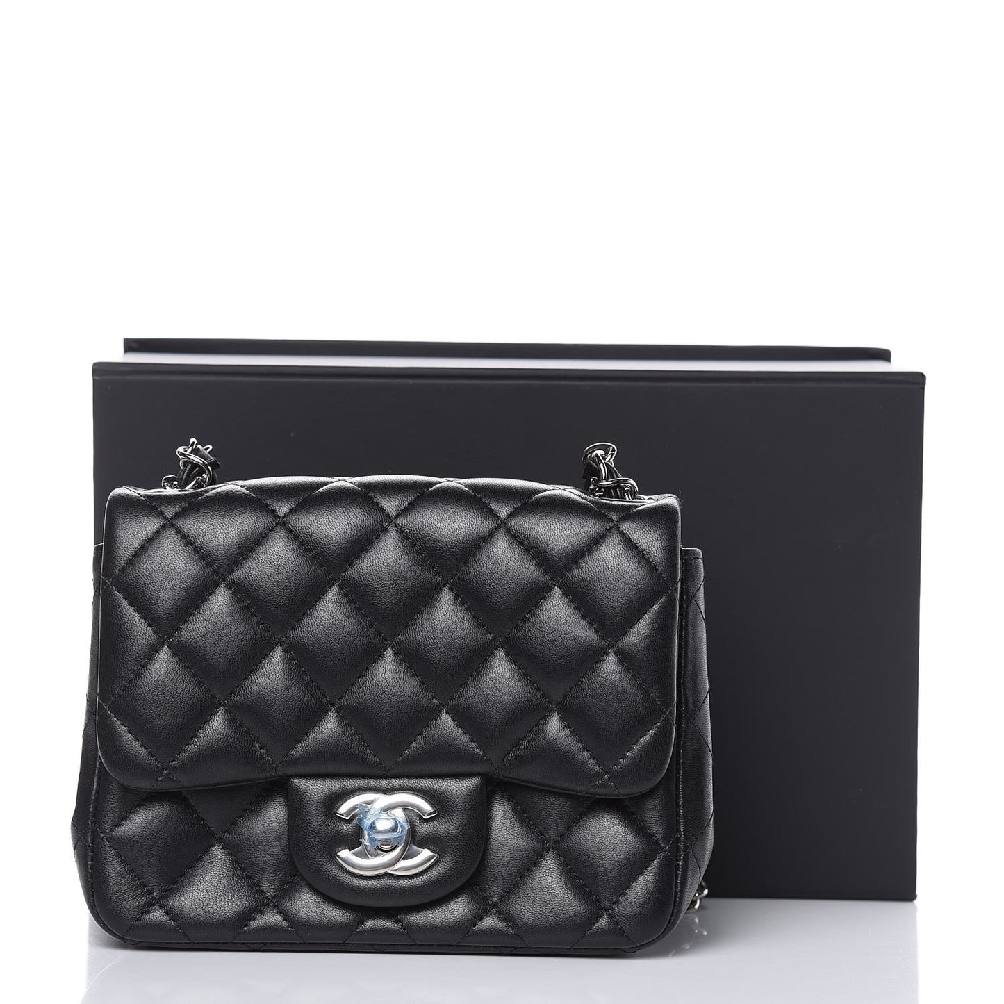 Lambskin Quilted Mini Square Flap Black