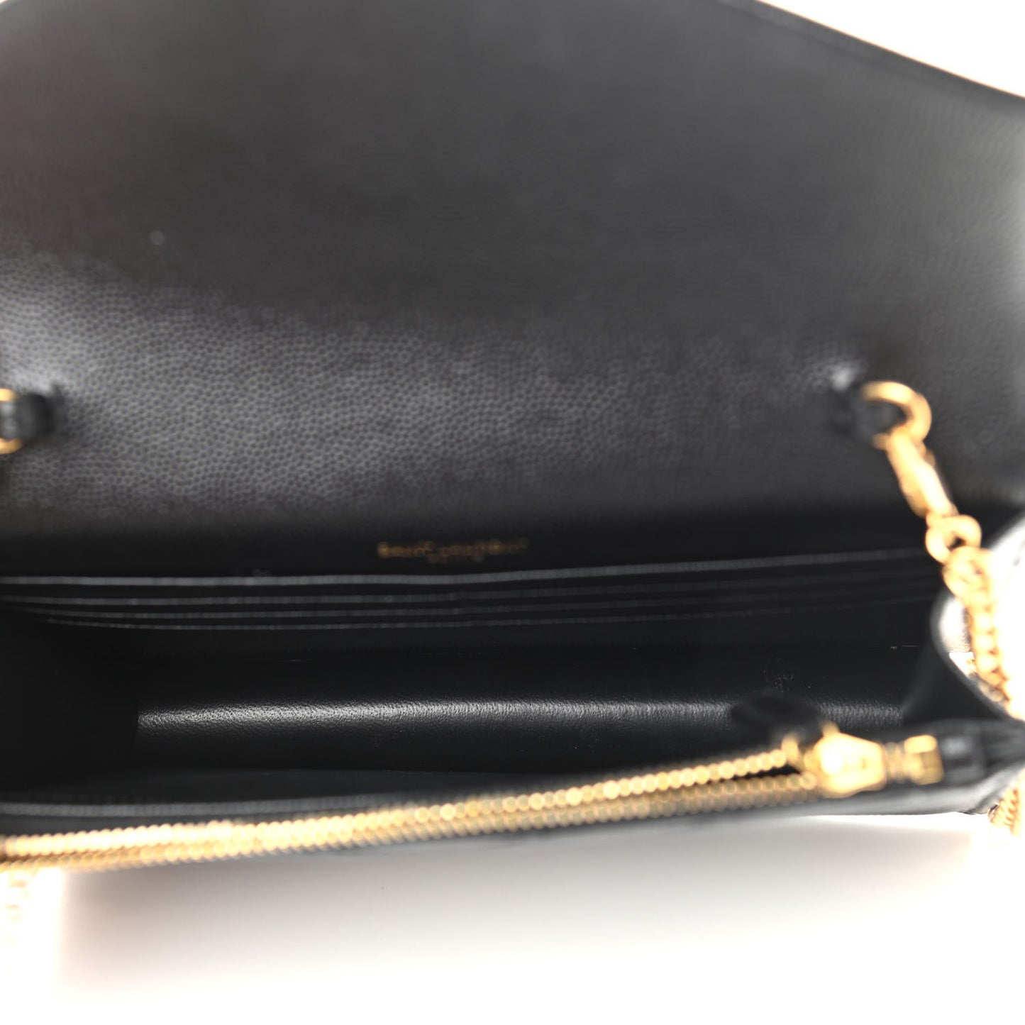 Grain De Poudre Matelasse Chevron Monogram Envelope Chain Wallet Black