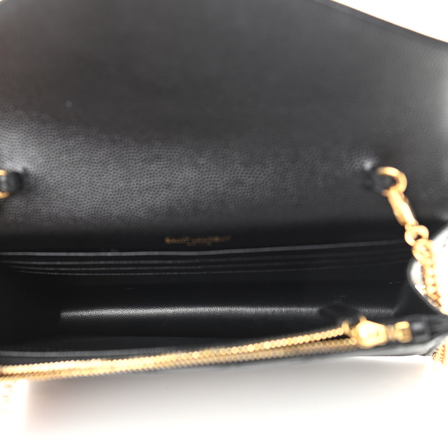 Saint Laurent Grain De Poudre Matelasse Chevron Monogram Envelope Chain Wallet Black 4 of 10