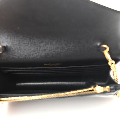 Saint Laurent Grain De Poudre Matelasse Chevron Monogram Envelope Chain Wallet Black 4 of 10
