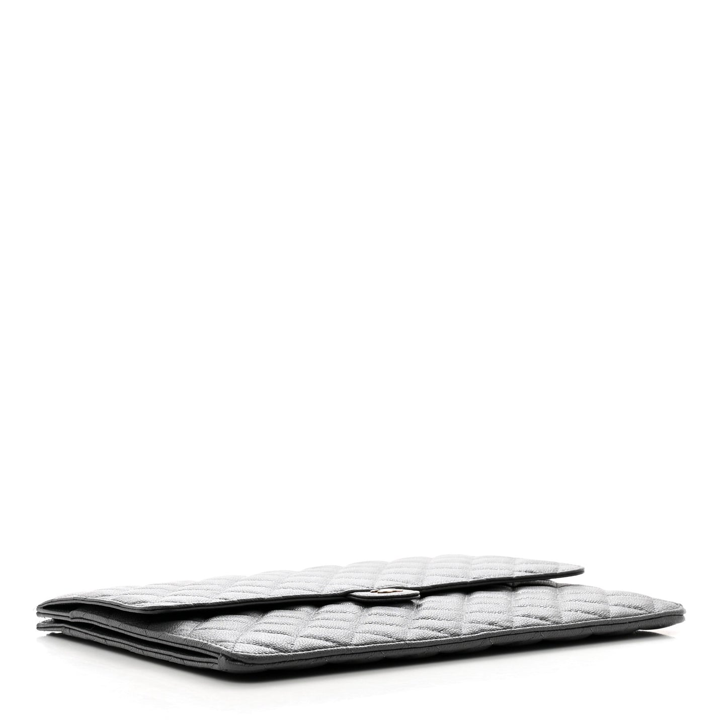 Caviar Quilted Large Flap Zip Clutch Grey
