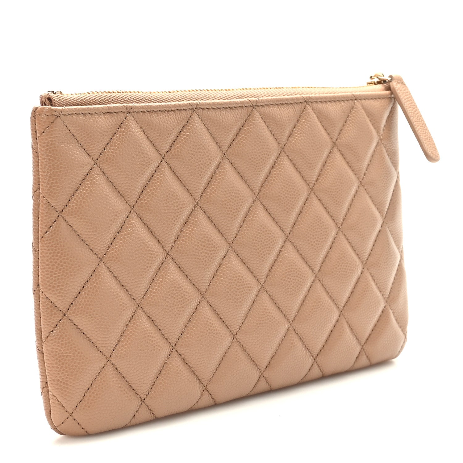 Chanel Shiny Caviar Quilted Small CC Cosmetic Case Beige 3 of 8