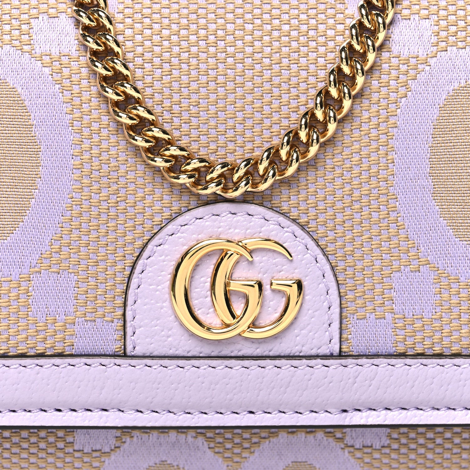 Gucci Monogram Jumbo GG Textured Dollar Calfskin Ophidia Continental Wallet On Chain Beige Lapis 9 of 11