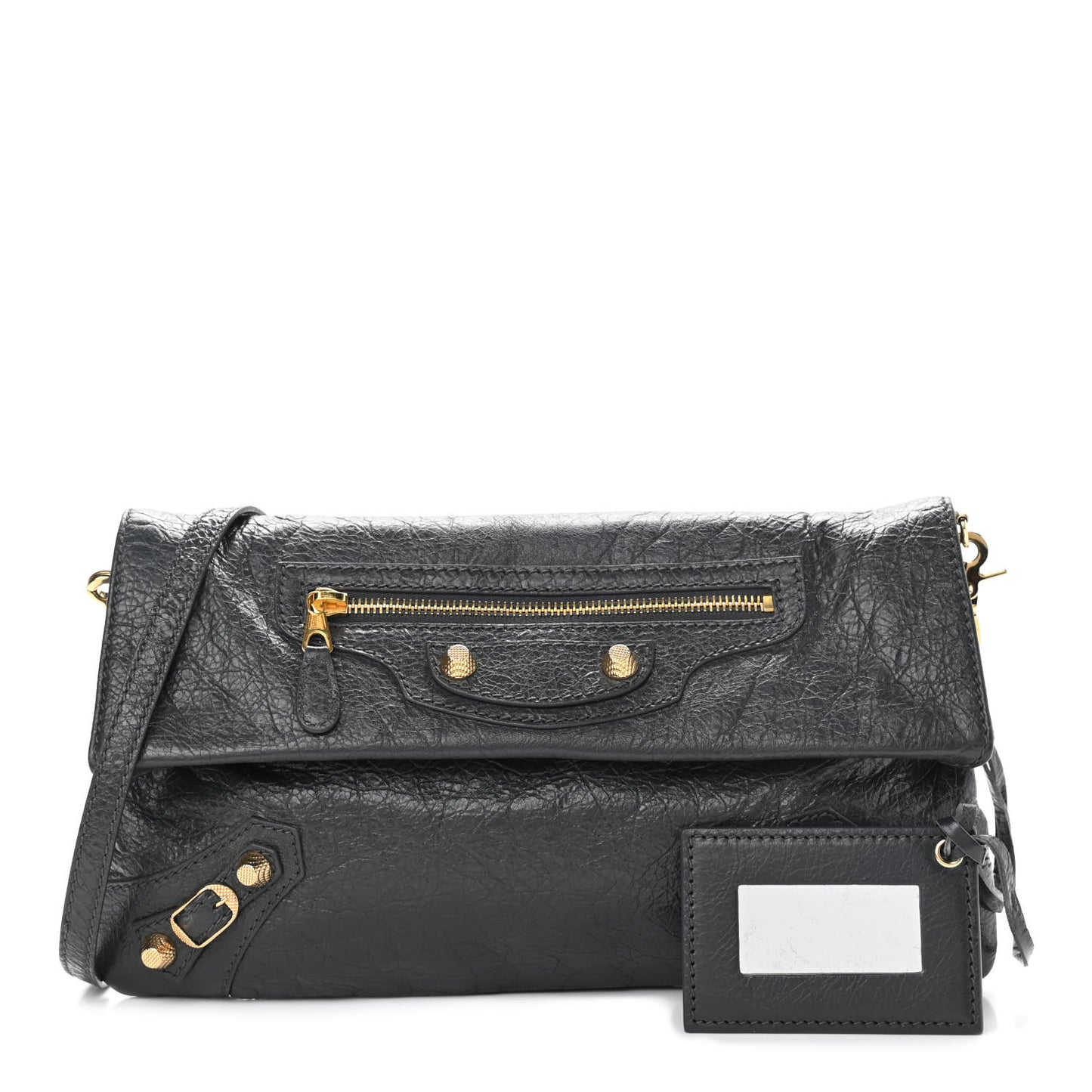 Agneau Giant 12 Gold Hardware Envelope Strap Clutch Gris Fossile