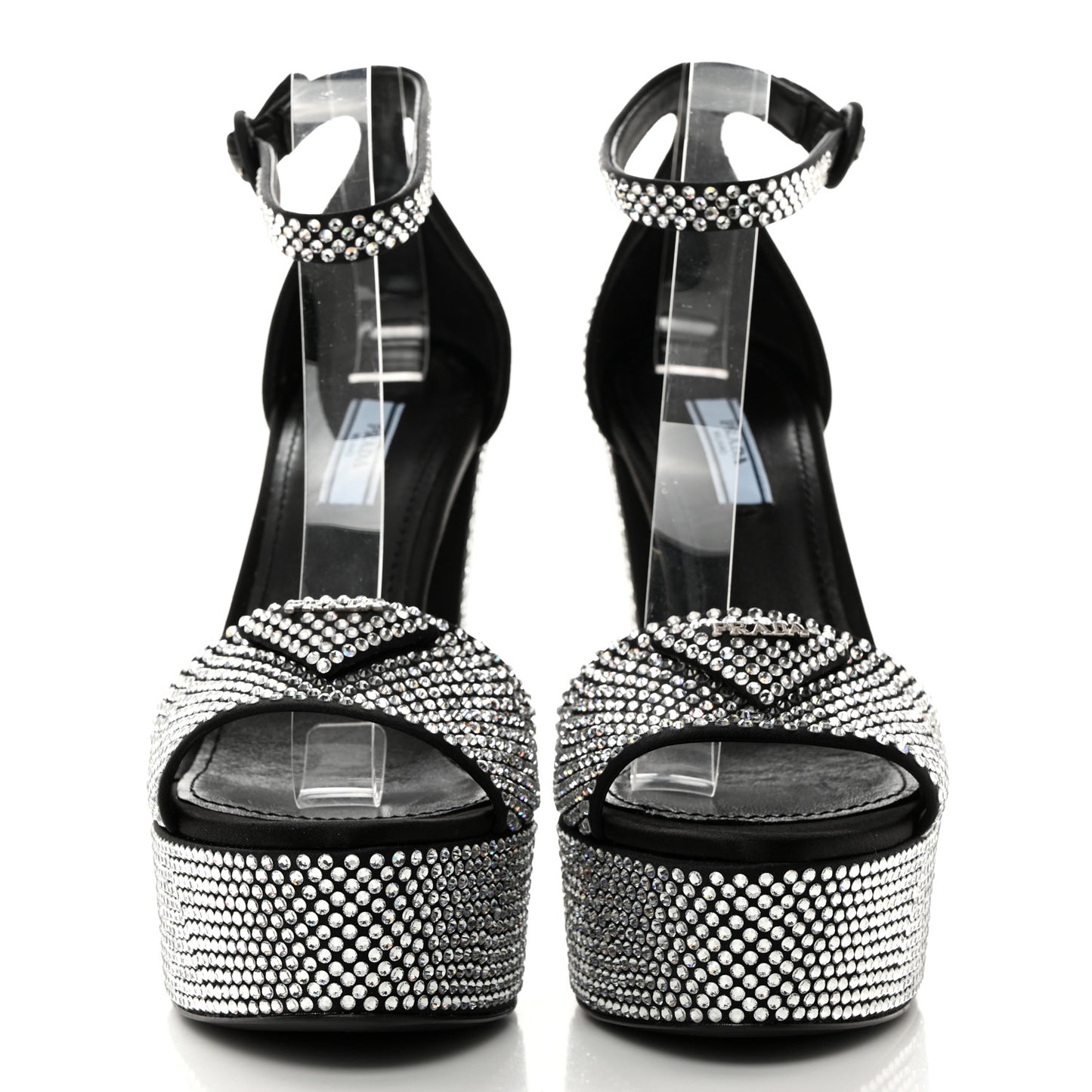 Satin Crystal Triangle Logo 40/135mm Platform Sandals 38 Cristal