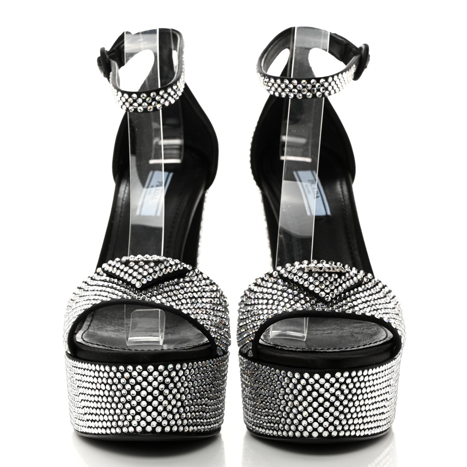 Prada Satin Crystal Triangle Logo 40/135mm Platform Sandals 38 Cristal 2 of 8