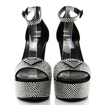 Prada Satin Crystal Triangle Logo 40/135mm Platform Sandals 38 Cristal 2 of 8