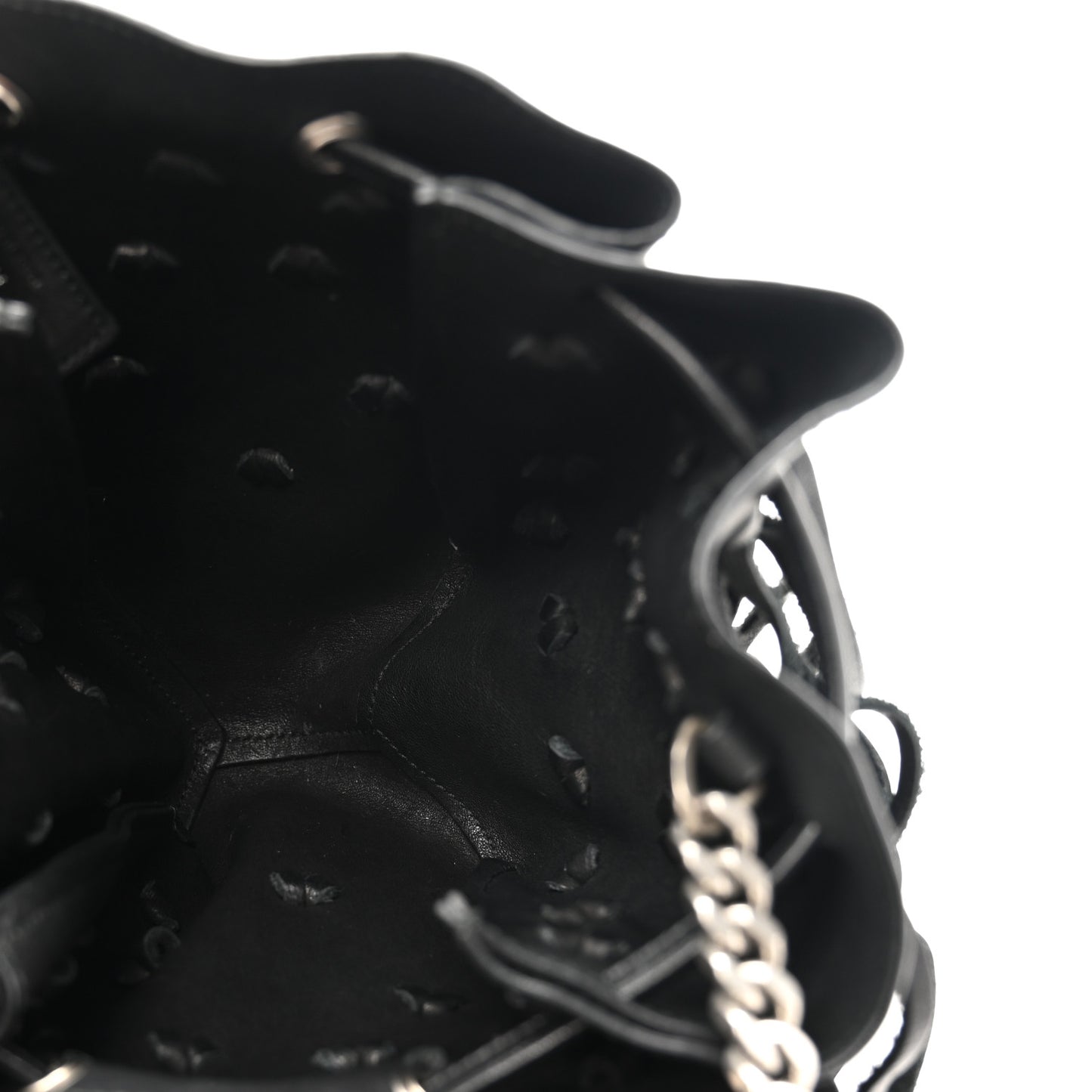 Calfskin Fringe Monogram Mini Bourse Bucket Bag Black