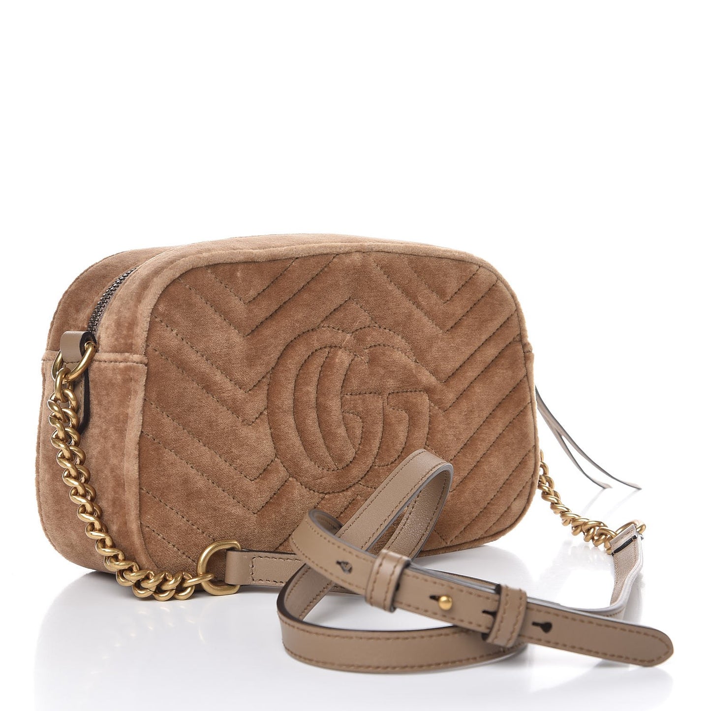 Velvet Matelasse Small GG Marmont Chain Shoulder Bag Taupe