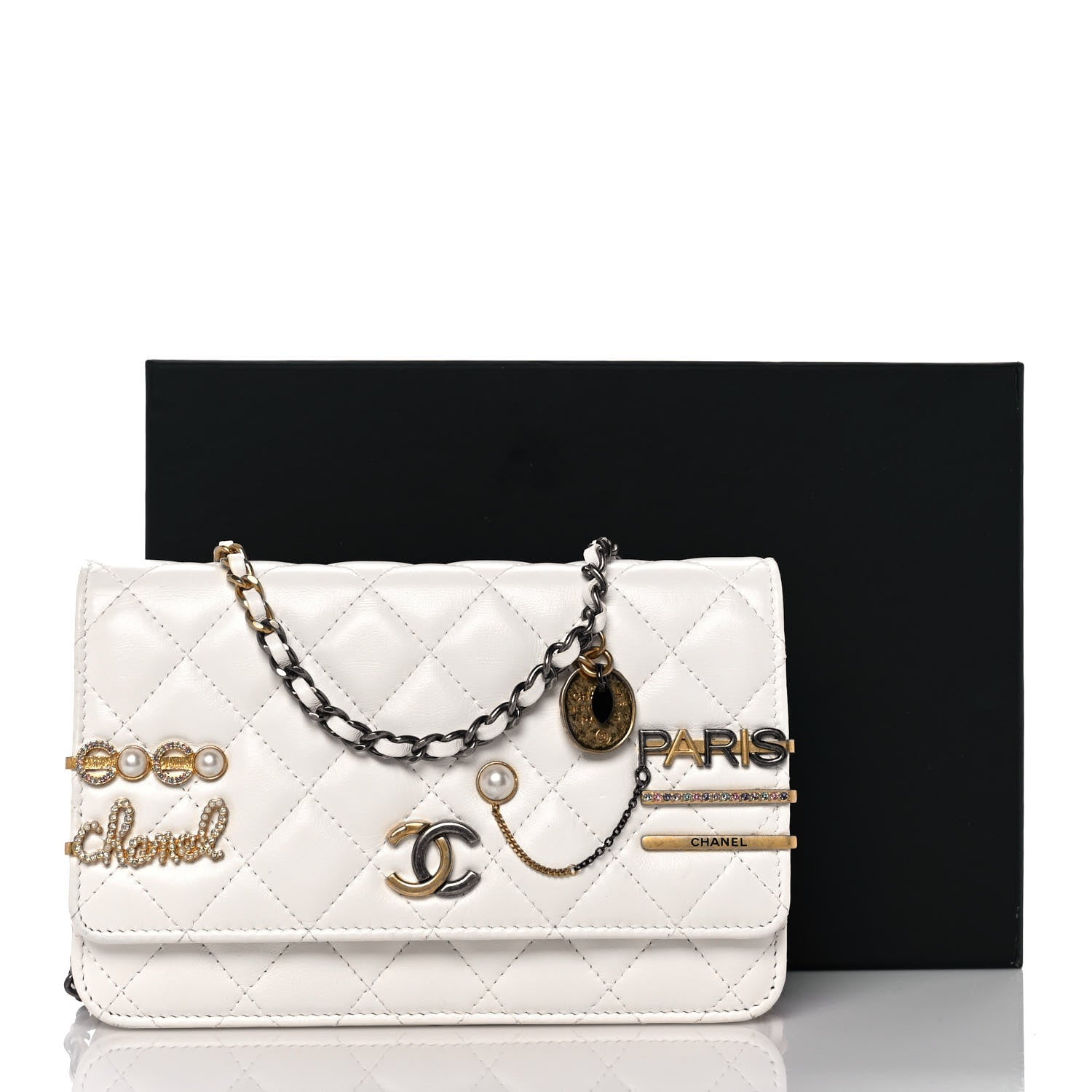 Chanel Lambskin Quilted Coco Clips Wallet On Chain WOC White 10 of 10