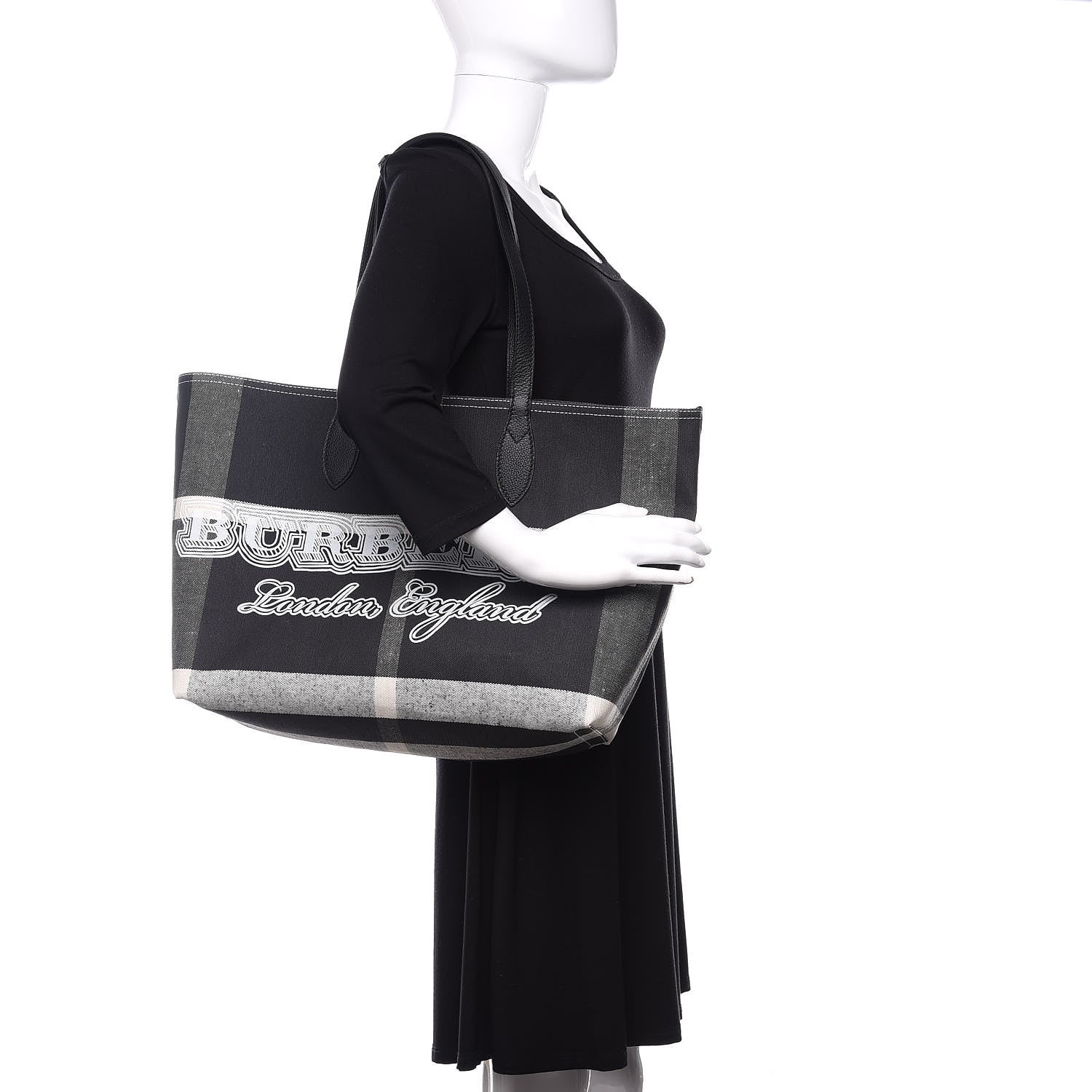 Burberry Coated Canvas Mega Check Medium Doodle Tote Black White 2 of 8