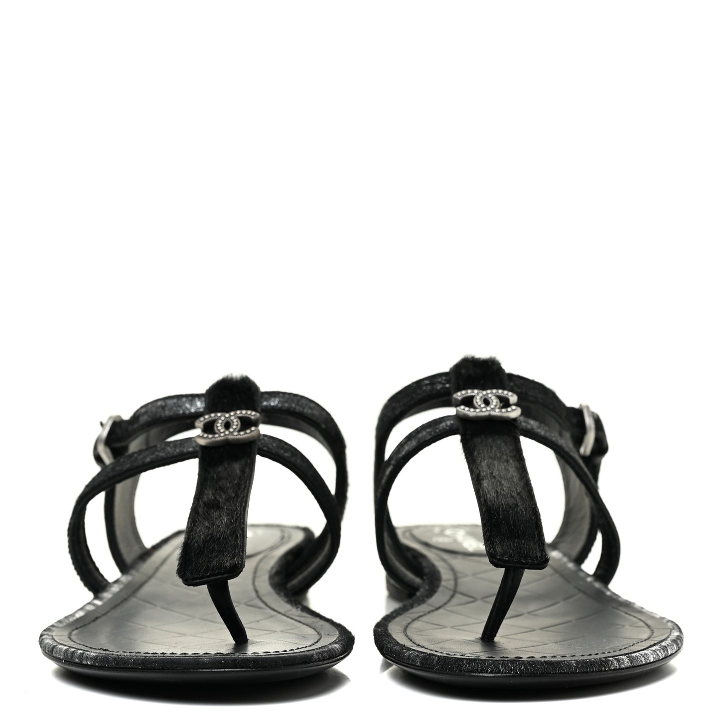 Metallic Calfskin Pony Hair CC Sandals 37 Black