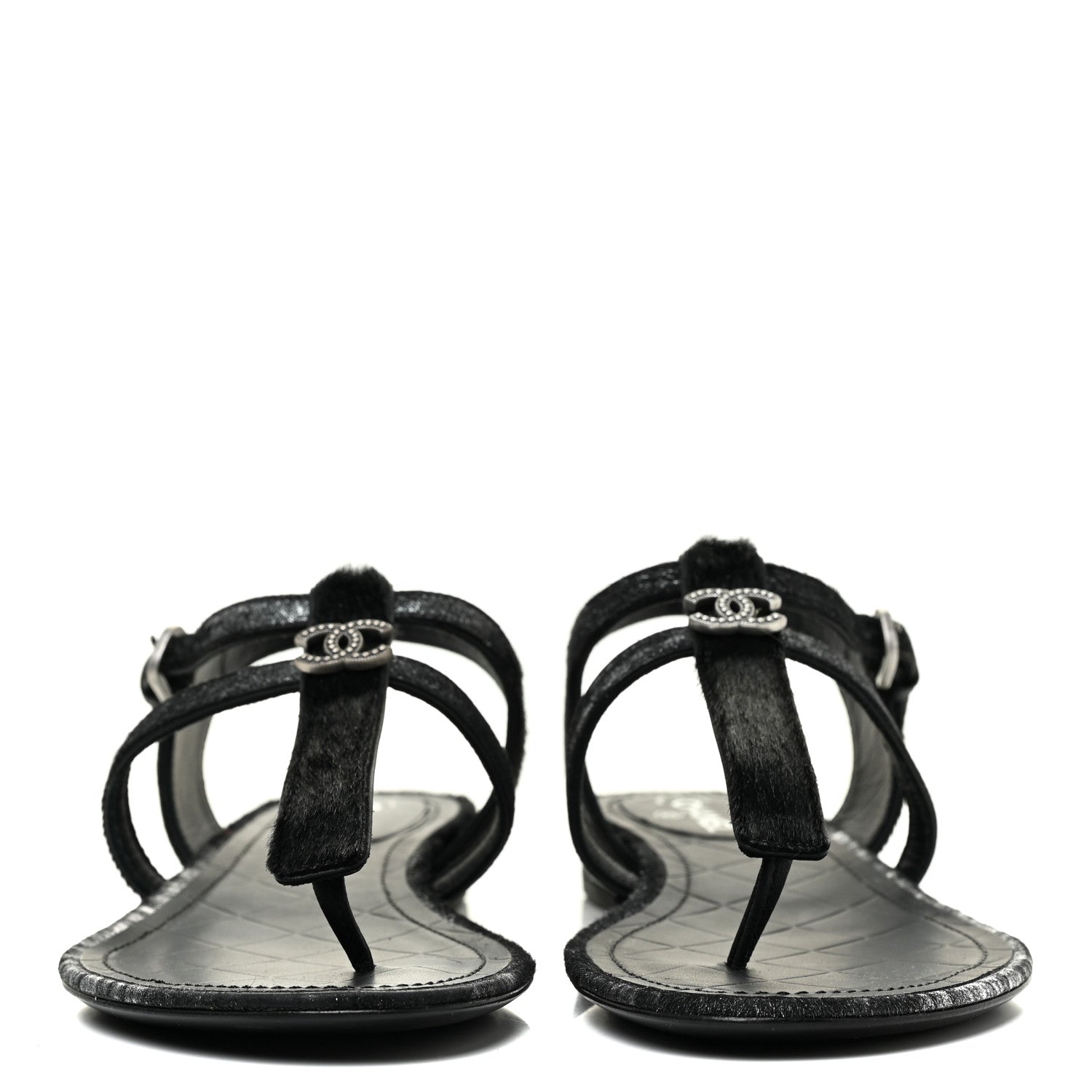 Chanel Metallic Calfskin Pony Hair CC Sandals 37 Black 2 of 9