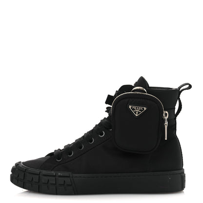 Prada Re-Nylon Gabardine Triangle Womens Wheel Pouch Pocket High Top Sneakers 38 Black 1 of 12