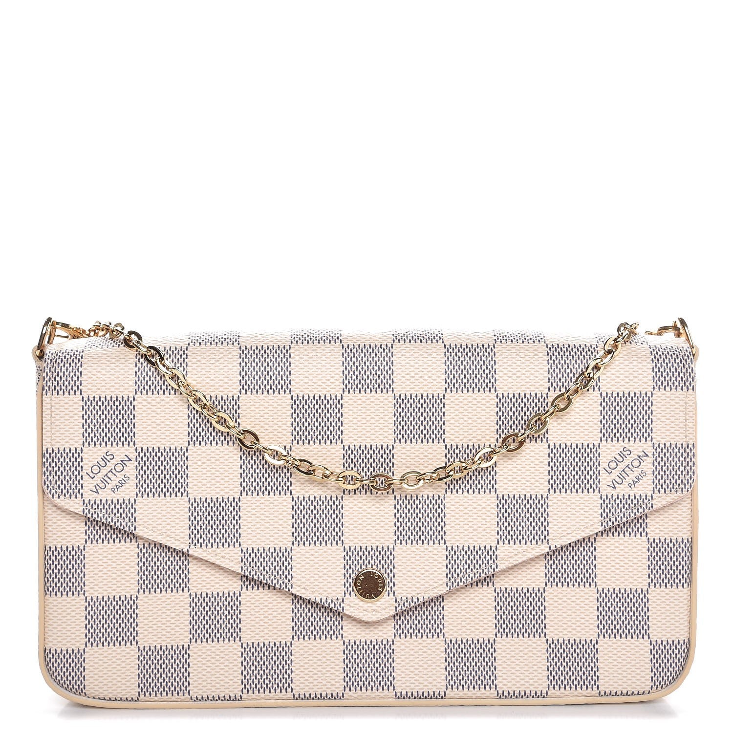 Louis Vuitton Damier Azur Pochette Felicie Chain Wallet Rose Ballerine 1 of 10