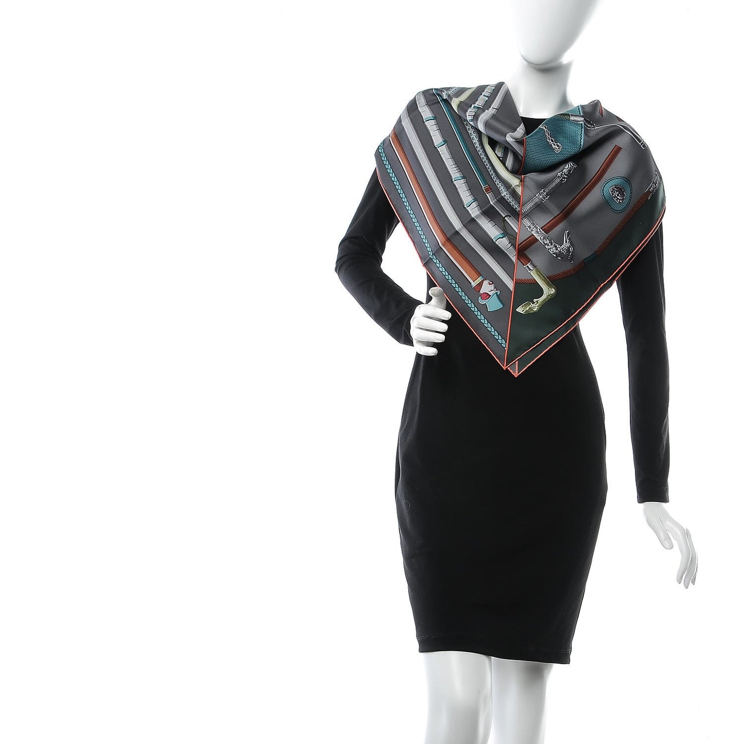 Silk Cannes Et Cannes Scarf 90 Anthracite Vert Quetsche